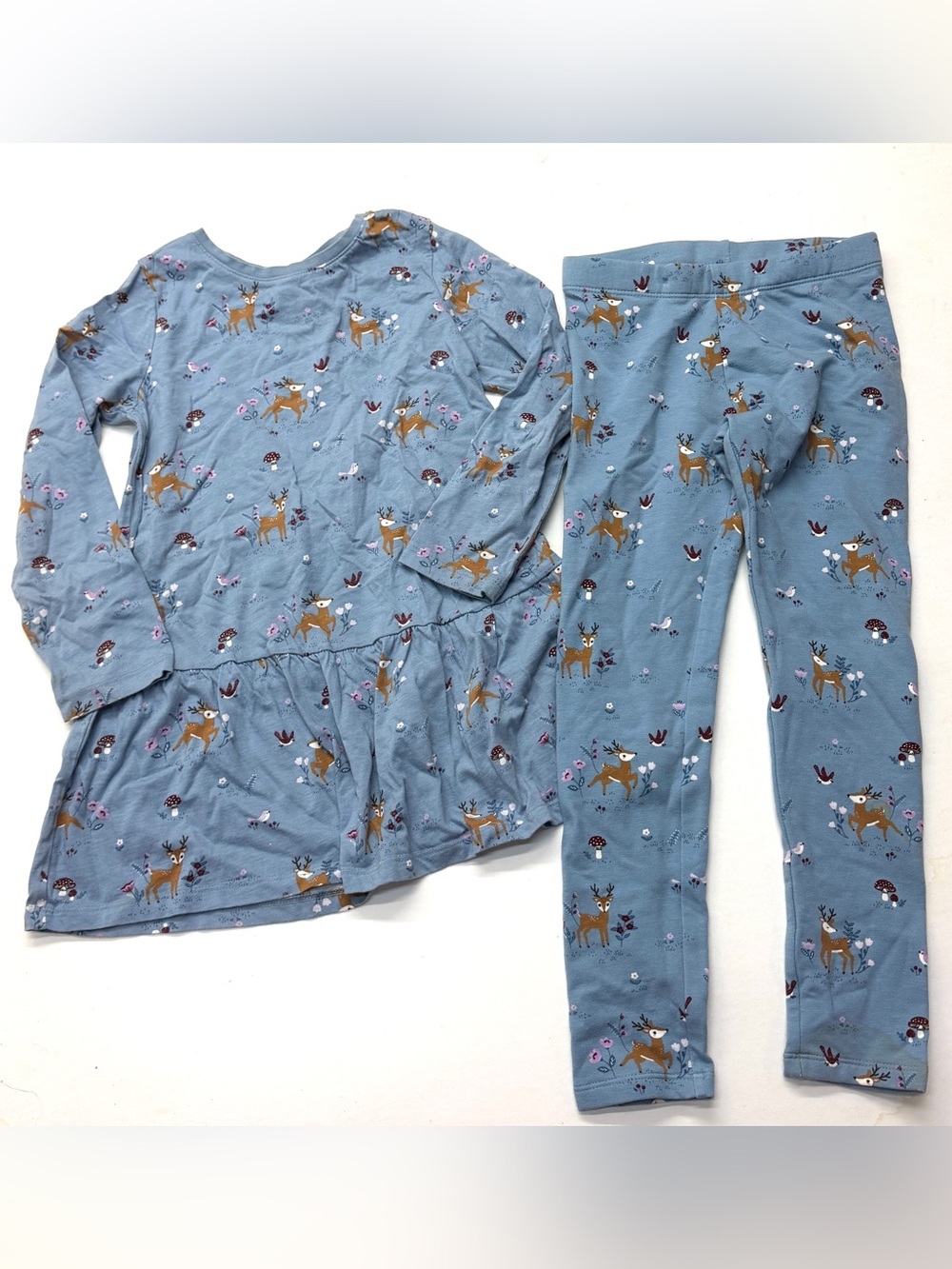 Lindex Girls' Blue Deer Print Outfit Winter Set Long Sleeve Top & Leggings